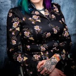 Bleeding Heart Pink Flower Long Sleeve Pencil Dress (Black) -Alternative Clothing Store 06a82eea1af24156865253b3314a bh pink flowers dress 2