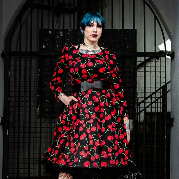 Bleeding Heart Red Cherries Dress (Black) 2 Bleeding Heart Red Cherries Dress (Black) - Image 2