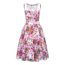 Bleeding Heart Roses Lace Dress (Pink/White)