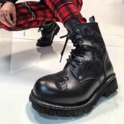 New Rock M.NEWMILI118-S1 Mili Embroidered Half Boots (Black) -Alternative Clothing Store 129145 m newmili118 s1 j