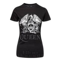 Official Queen Crest Logo Diamante Skinny T Shirt (Black)