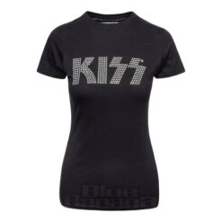 Official KISS Logo Diamante Skinny T Shirt (Black)