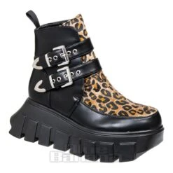 Lamoda Leopard Two Buckle Platform Ankle Boots (Black)