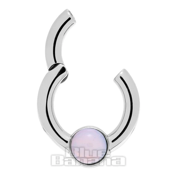 Blue Banana Opal Circle Surgical Steel Hanger (Silver) 2 Blue Banana Opal Circle Surgical Steel Hanger (Silver) - Image 2