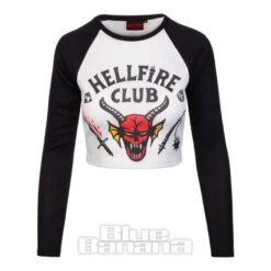 Stranger Things Hellfire Club Raglan Crop Top (Black/White)