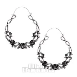 Blue Banana Rose Vine Plug Hoop Earrings (Silver)
