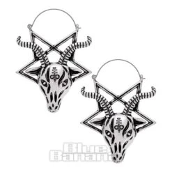 Blue Banana Baphomet Goat Plug Hoop Earrings (Silver)