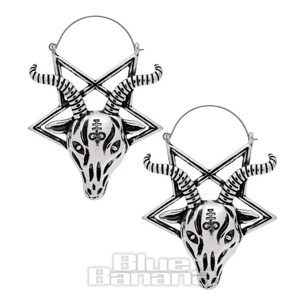 Blue Banana Baphomet Goat Plug Hoop Earrings (Silver) 1 Blue Banana Baphomet Goat Plug Hoop Earrings (Silver)