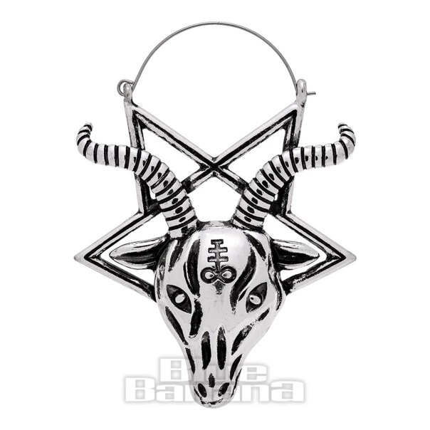 Blue Banana Baphomet Goat Plug Hoop Earrings (Silver) 2 Blue Banana Baphomet Goat Plug Hoop Earrings (Silver) - Image 2