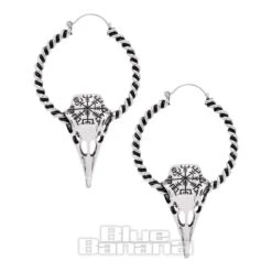 Blue Banana Alien Skull Plug Hoop Earrings (Silver)