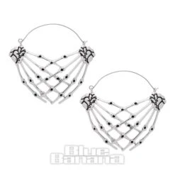 Blue Banana Skeleton Hands Plug Hoop Earrings (Silver)