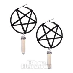 Blue Banana Pentagram Opalite Plug Hoop Earrings (Black)