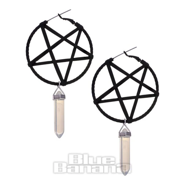 Blue Banana Pentagram Opalite Plug Hoop Earrings (Black) 1 Blue Banana Pentagram Opalite Plug Hoop Earrings (Black)