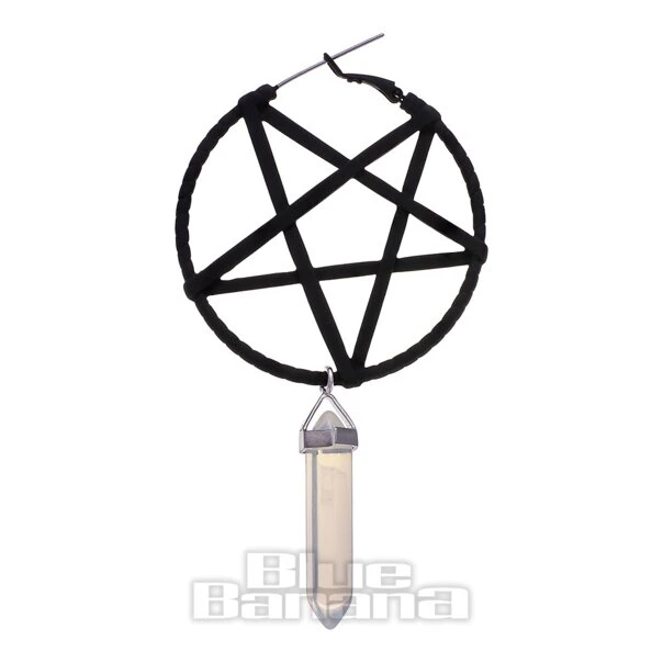 Blue Banana Pentagram Opalite Plug Hoop Earrings (Black) 2 Blue Banana Pentagram Opalite Plug Hoop Earrings (Black) - Image 2
