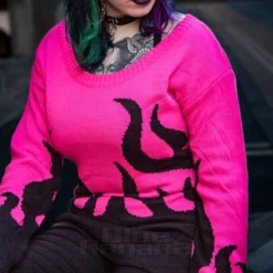 Heartless Flame Thrower Jumper (Pink) -Alternative Clothing Store 188e7262c8c38e7343f4e001f1f4 jawbreker flames jumper pink