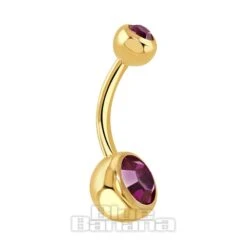 Blue Banana Coloured Titanium 1.6mm Double Jewelled Navel Bar (Fuchsia)