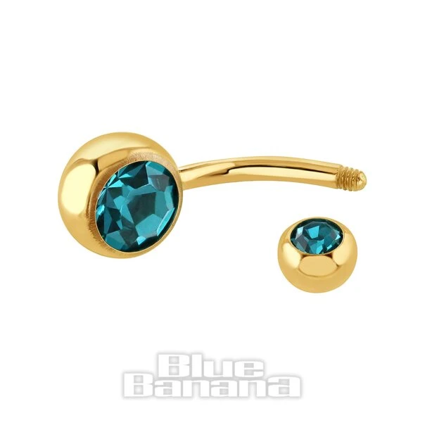 Blue Banana Plasma Gold 1.6mm Double Jewelled Navel Bar (Zircon) 2 Blue Banana Plasma Gold 1.6mm Double Jewelled Navel Bar (Zircon) - Image 2