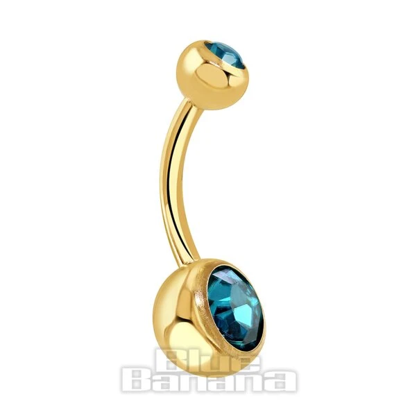 Blue Banana Plasma Gold 1.6mm Double Jewelled Navel Bar (Zircon) 1 Blue Banana Plasma Gold 1.6mm Double Jewelled Navel Bar (Zircon)