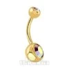 Blue Banana Plasma Gold 1.6mm Double Jewelled Navel Bar (Aurora Borealis)
