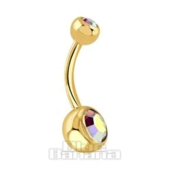 Blue Banana Plasma Gold 1.6mm Double Jewelled Navel Bar (Aurora Borealis)