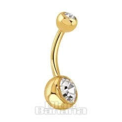 Blue Banana Plasma Gold 1.6mm Double Jewelled Navel Bar (Crystal)