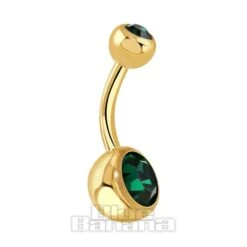 Blue Banana Plasma Gold Double Jewelled 1.6mm Navel Bar (Emerald)