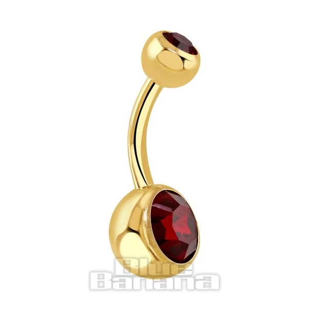 Blue Banana Plasma Gold 1.6mm Doubled Jewelled Navel Bar (Siam) 1 Blue Banana Plasma Gold 1.6mm Doubled Jewelled Navel Bar (Siam)