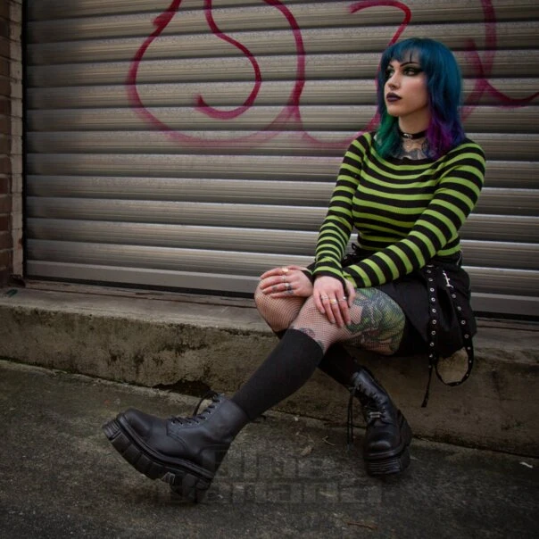 Banned Frances Stripes Jumper (Green/Black) 3 Banned Frances Stripes Jumper (Green/Black) - Image 3