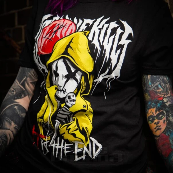 Official Ice Nine Kills Yellow Coat T-Shirt (Black) - Image 4
