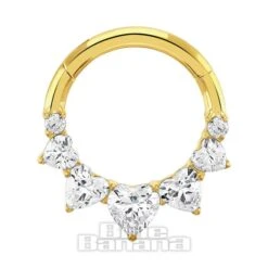 Blue Banana Plasma Gold 1.2 X 8mm 5 Hearts Hinged Segment Ring (Gold)