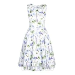 Bleeding Heart Bow Purple Flowers Dress (White)