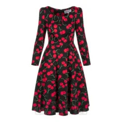 Bleeding Heart Red Cherries Dress (Black)