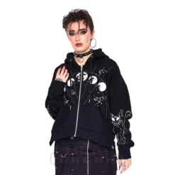 Jawbreaker Cosmic Cat Cropped Hoodie (Black) -Alternative Clothing Store 6621f639582cd3a812e375105124