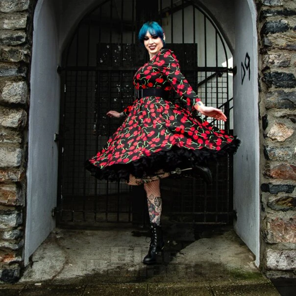 Bleeding Heart Red Cherries Dress (Black) 3 Bleeding Heart Red Cherries Dress (Black) - Image 3