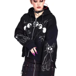Jawbreaker Cosmic Cat Cropped Hoodie (Black) -Alternative Clothing Store 7b10eb19f53d0203ae6e40bcb105