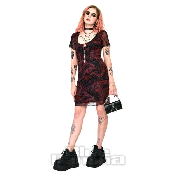 Jawbreaker Skeleton Snake Mesh Dress (Black/Red) 1 Jawbreaker Skeleton Snake Mesh Dress (Black/Red)