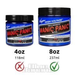 Manic Panic 8oz High Voltage Classic Cream Formula Colour Hair Dye (Rockabilly Blue) -Alternative Clothing Store 8oz pot comparison rockabilly blue