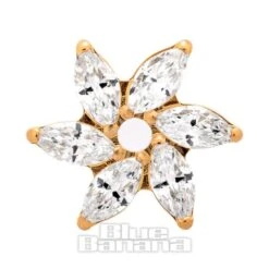 Blue Banana Plasma Gold Cubic Zirconia Flower Threadless Top (Gold)