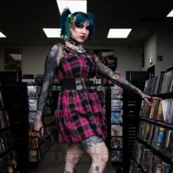 Heartless Tamsyn Dress (Black/Pink) -Alternative Clothing Store 9e93e29bbc2807a325f499c4c1f3 heartless pink tartan dress 3