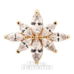 Blue Banana 8 Cubic Zirconia Flower 14K Gold Threadless Top (Gold)