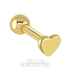 Blue Banana Heart 9 Ct Gold 1.2 X 6mm Tragus Stud (Gold)