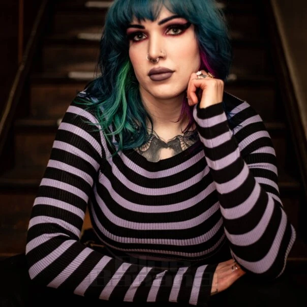 Banned Frances Stripe Jumper (Lilac/Black) 2 Banned Frances Stripe Jumper (Lilac/Black) - Image 2