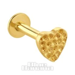 Blue Banana Hammered Heart 9 Ct Gold 1.2 X 6mm/8mm Labret (Gold)