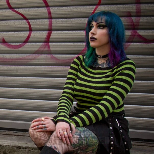 Banned Frances Stripes Jumper (Green/Black) 2 Banned Frances Stripes Jumper (Green/Black) - Image 2