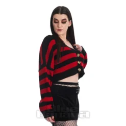 Banned Naenia Cropped Striped Cardigan (Black/Red) -Alternative Clothing Store ccbe8739b93f208fa210cddf269a