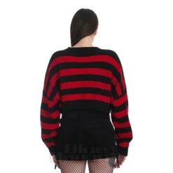 Banned Naenia Cropped Striped Cardigan (Black/Red) -Alternative Clothing Store d42449d595135f39c63e61b835c2