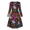 Bleeding Heart Floral Long Sleeve Black Dress (Multicoloured)