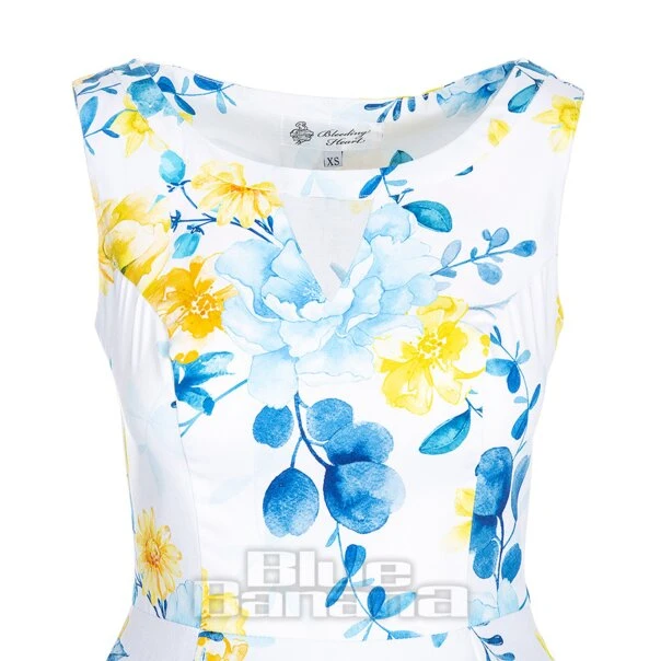 Bleeding Heart Blue & Yellow Flowers Dress (White) 4 Bleeding Heart Blue & Yellow Flowers Dress (White) - Image 4