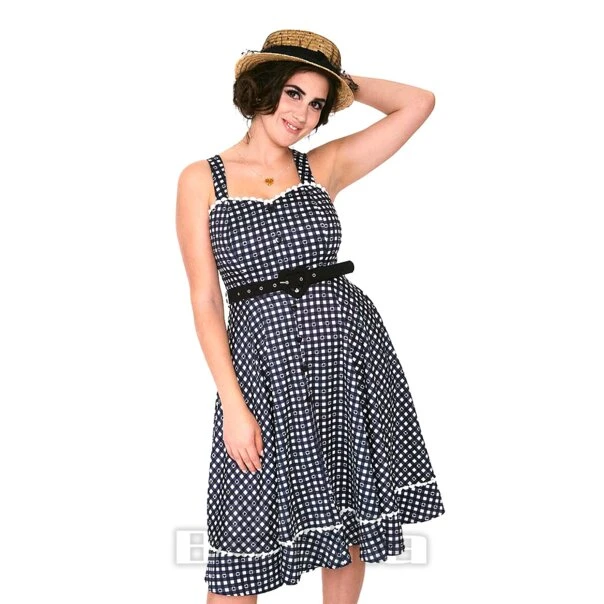 Voodoo Vixen Heart Gingham Flare Dress (Black) 2 Voodoo Vixen Heart Gingham Flare Dress (Black) - Image 2